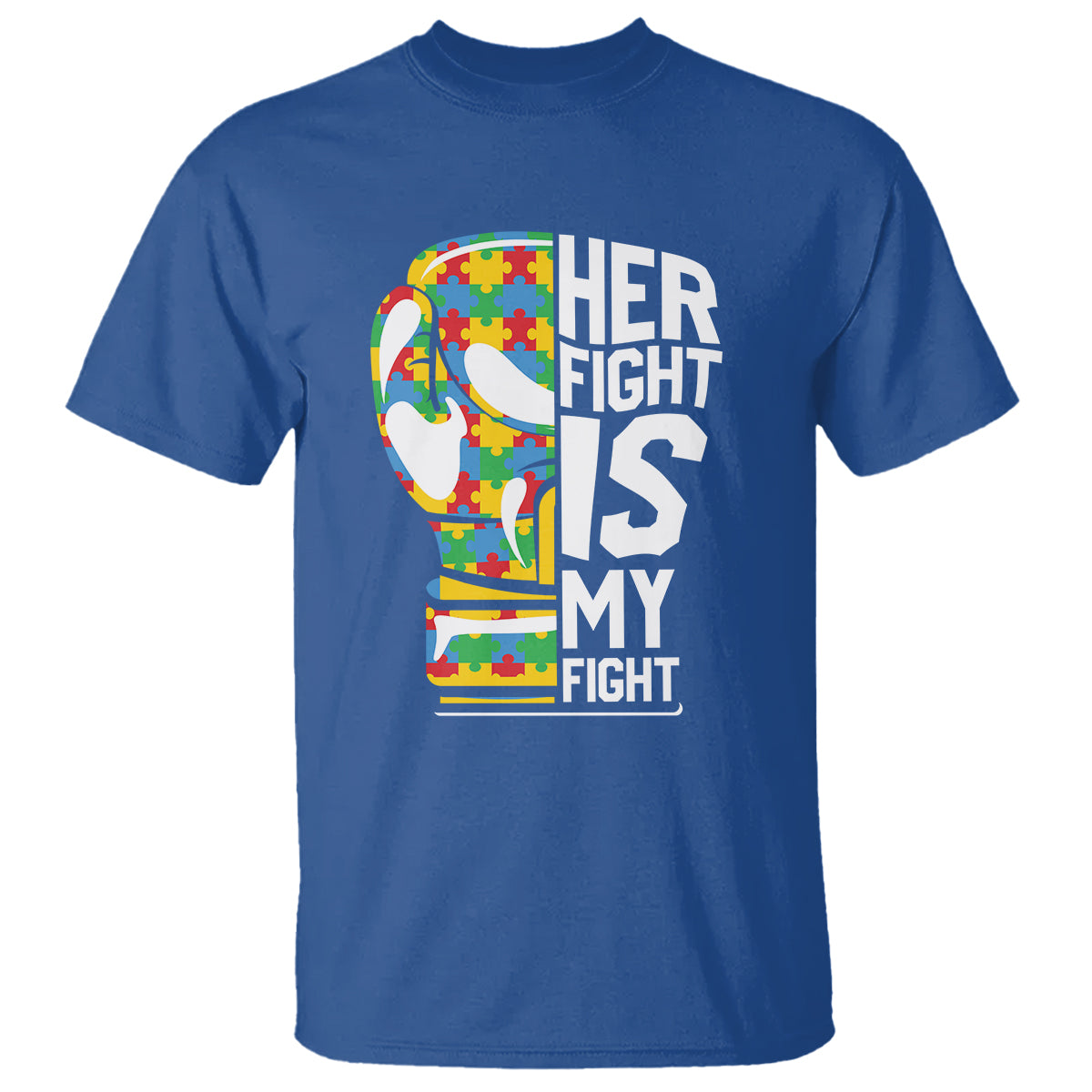 Autism Support T Shirt Her Fight is My Fight Warriors Jigsaw Puzzle Boxing Glove - Wonder Print Shop