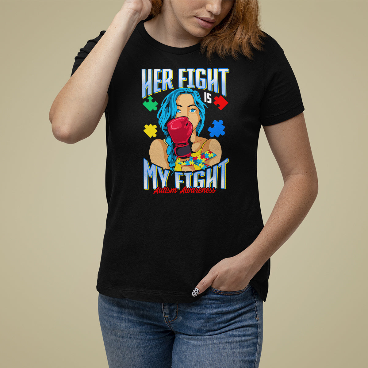 Autism Support T Shirt For Women Her Fight is My Fight Autistic Warriors - Wonder Print Shop