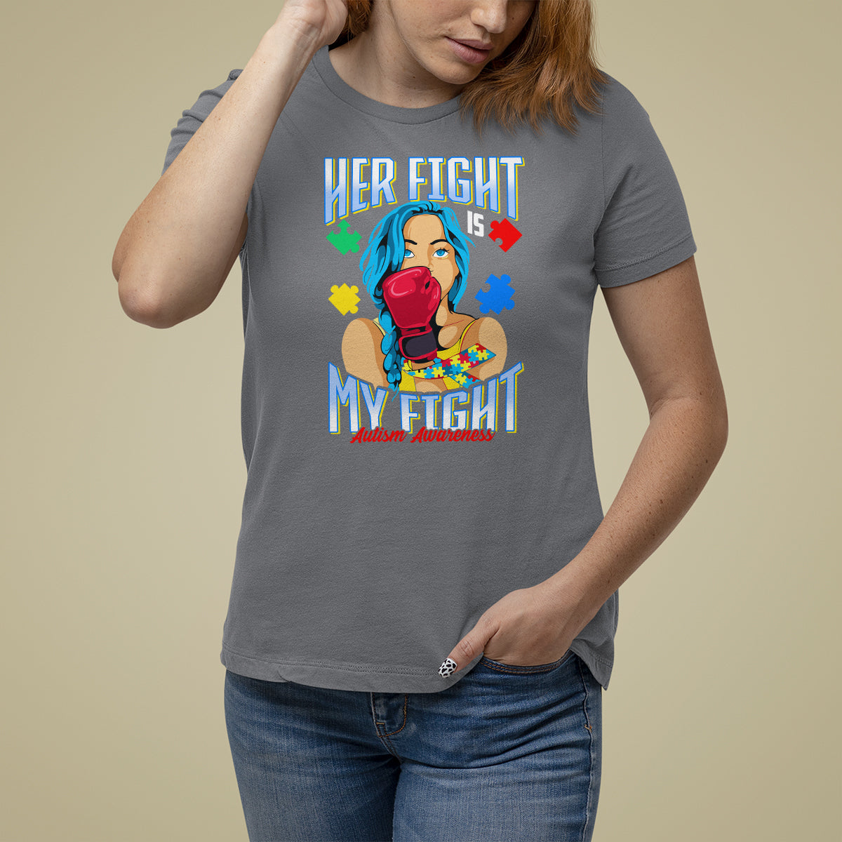Autism Support T Shirt For Women Her Fight is My Fight Autistic Warriors - Wonder Print Shop