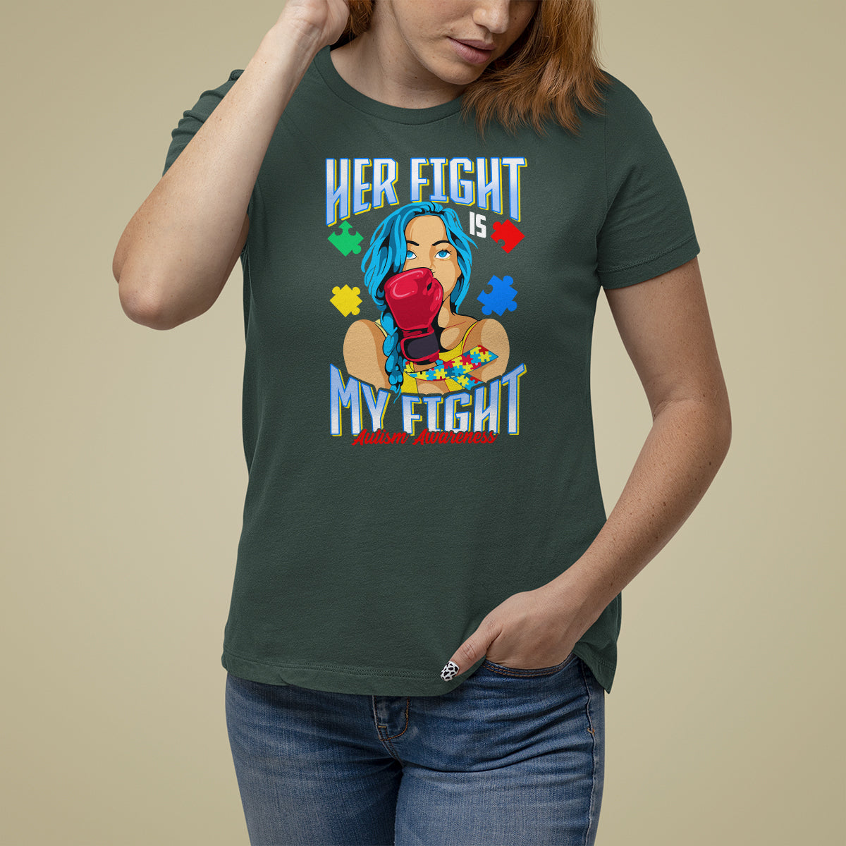 Autism Support T Shirt For Women Her Fight is My Fight Autistic Warriors - Wonder Print Shop
