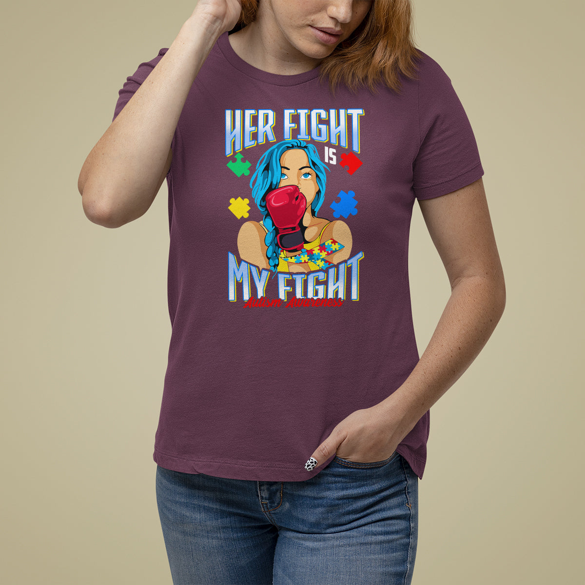 Autism Support T Shirt For Women Her Fight is My Fight Autistic Warriors - Wonder Print Shop