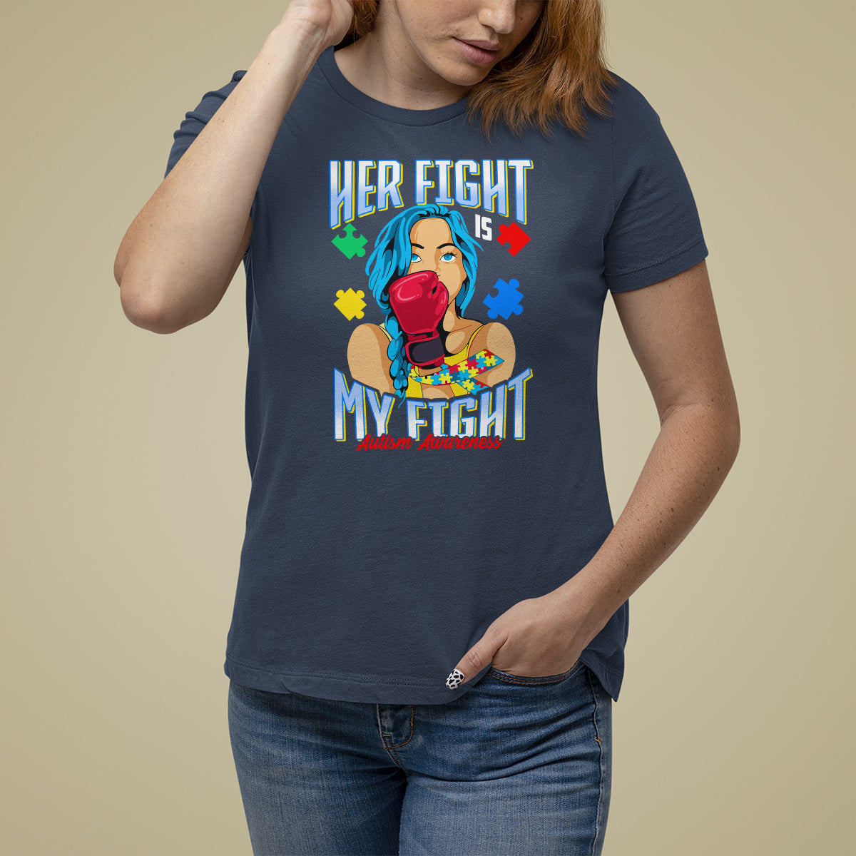 Autism Support T Shirt For Women Her Fight is My Fight Autistic Warriors - Wonder Print Shop