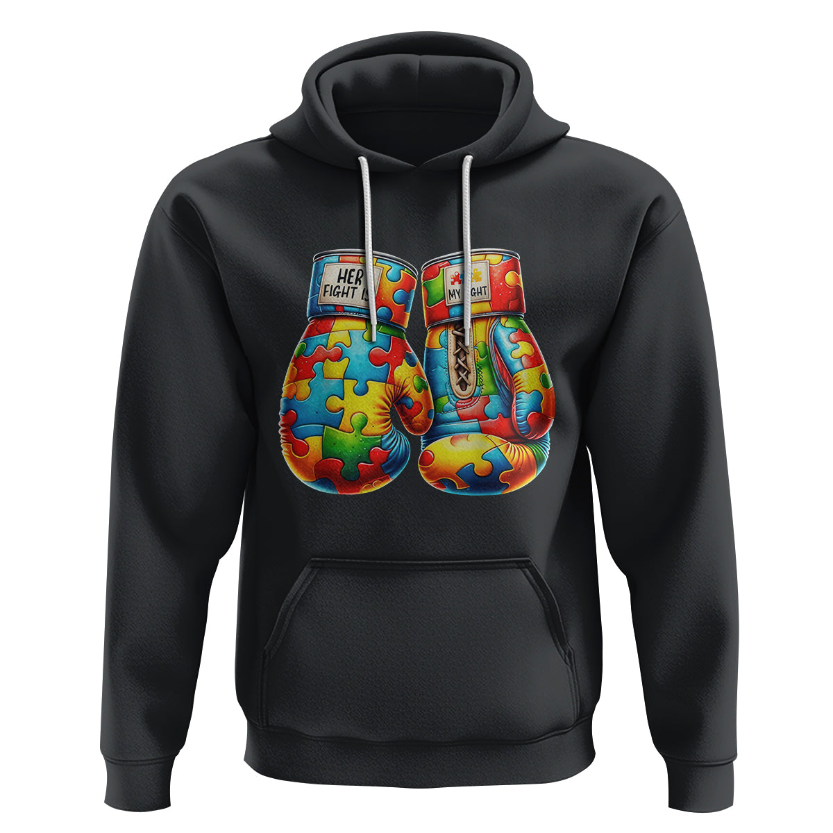 Autism Support Hoodie Her Fight is My Fight Jigsaw Puzzle Boxing Gloves - Wonder Print Shop
