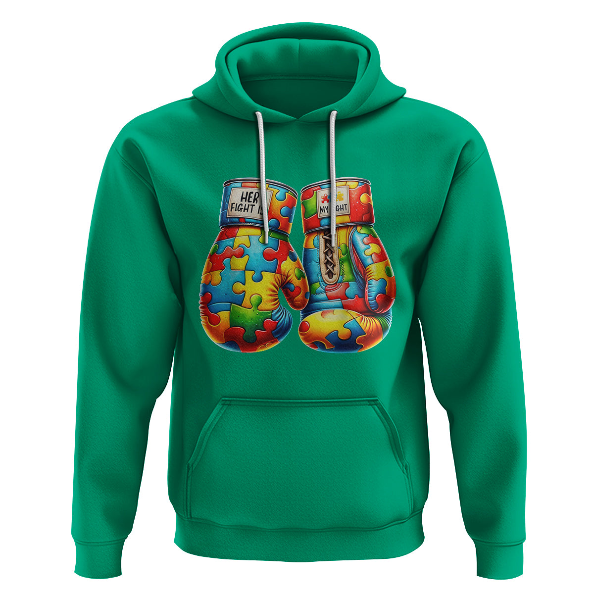 Autism Support Hoodie Her Fight is My Fight Jigsaw Puzzle Boxing Gloves - Wonder Print Shop