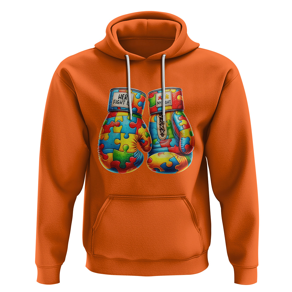 Autism Support Hoodie Her Fight is My Fight Jigsaw Puzzle Boxing Gloves - Wonder Print Shop