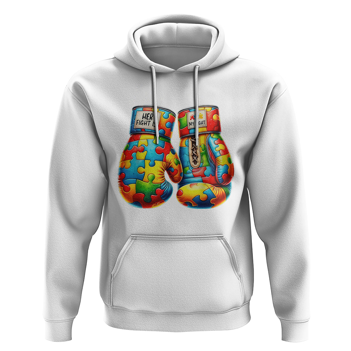 Autism Support Hoodie Her Fight is My Fight Jigsaw Puzzle Boxing Gloves - Wonder Print Shop