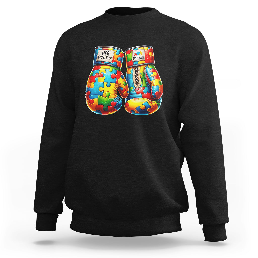 Autism Support Sweatshirt Her Fight is My Fight Jigsaw Puzzle Boxing Gloves - Wonder Print Shop