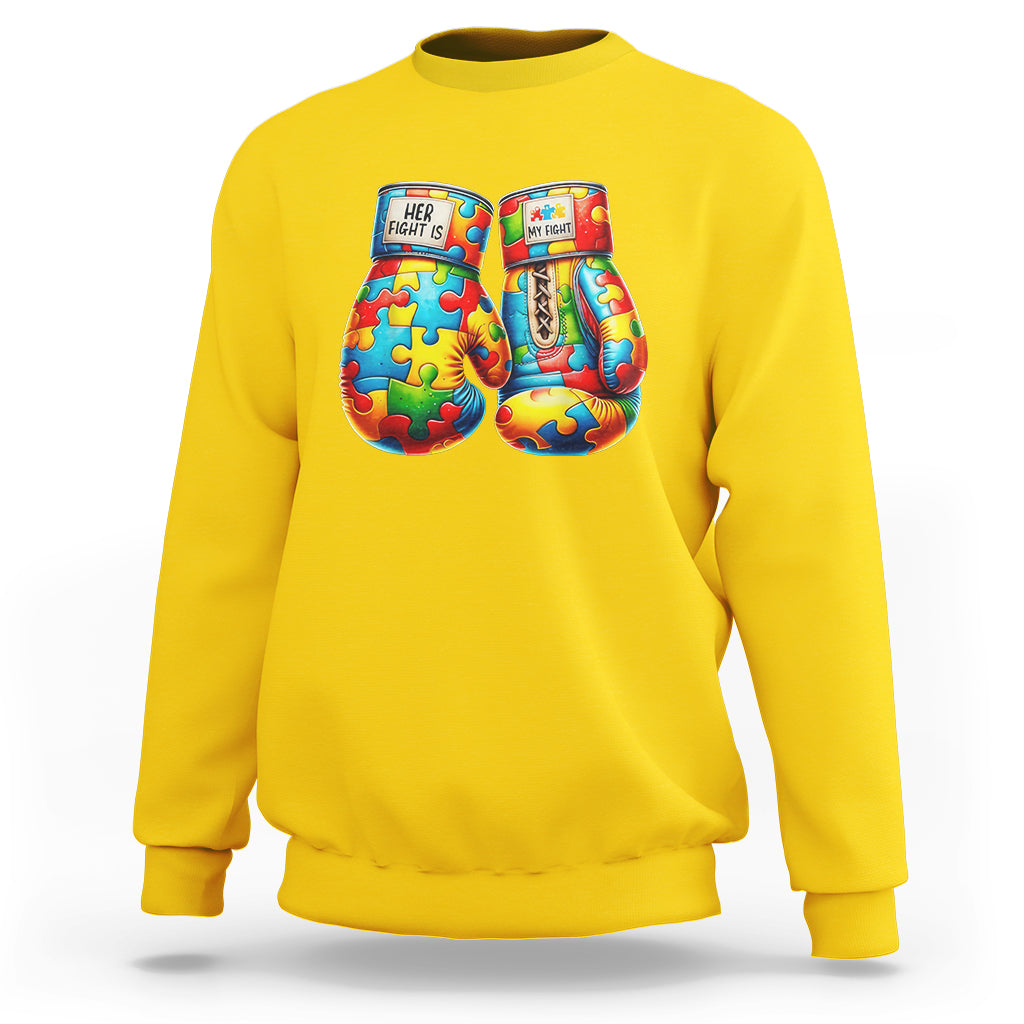 Autism Support Sweatshirt Her Fight is My Fight Jigsaw Puzzle Boxing Gloves - Wonder Print Shop