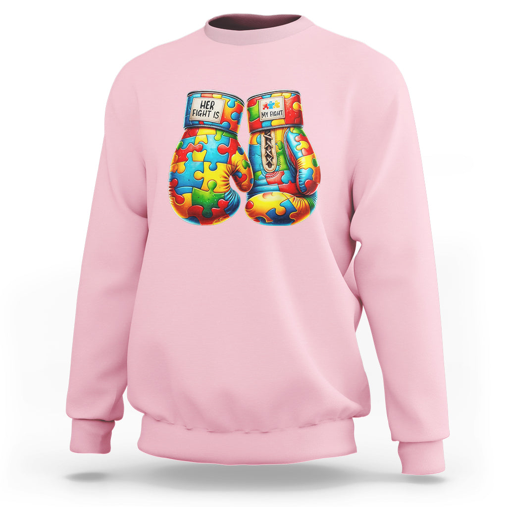 Autism Support Sweatshirt Her Fight is My Fight Jigsaw Puzzle Boxing Gloves - Wonder Print Shop