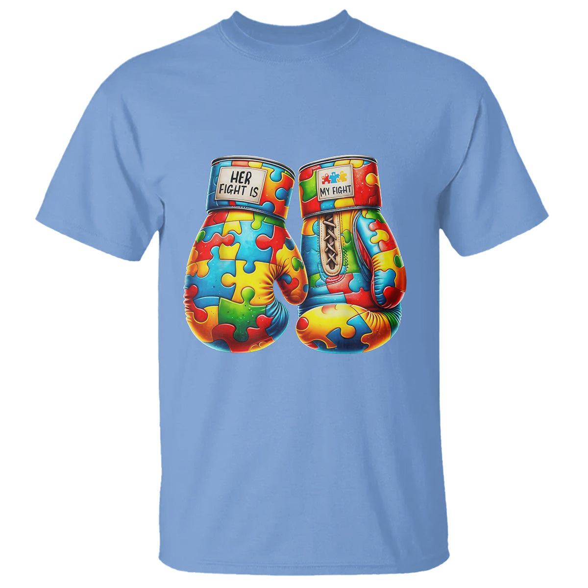 Autism Support T Shirt Her Fight is My Fight Jigsaw Puzzle Boxing Gloves - Wonder Print Shop