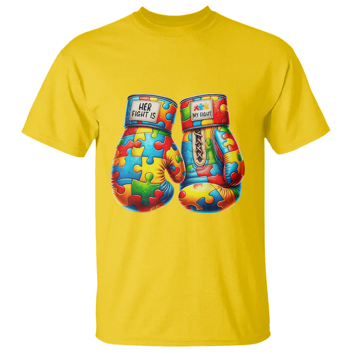 Autism Support T Shirt Her Fight is My Fight Jigsaw Puzzle Boxing Gloves - Wonder Print Shop