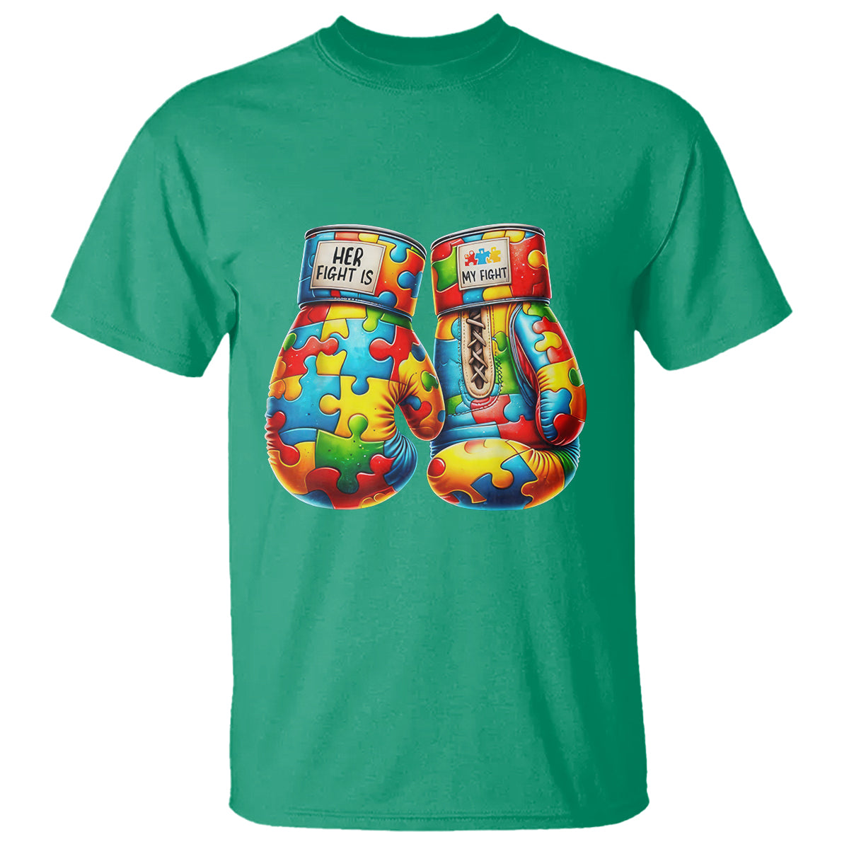 Autism Support T Shirt Her Fight is My Fight Jigsaw Puzzle Boxing Gloves - Wonder Print Shop