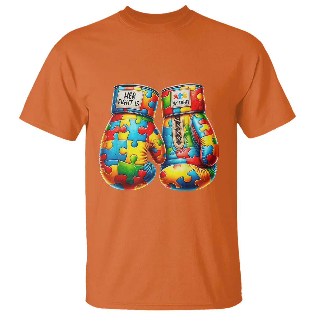Autism Support T Shirt Her Fight is My Fight Jigsaw Puzzle Boxing Gloves - Wonder Print Shop