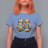 Autism Support T Shirt For Women Her Fight is My Fight Jigsaw Puzzle Boxing Gloves - Wonder Print Shop