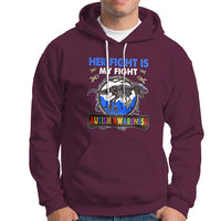 Dinosaur Skeleton Autism Hoodie Her Fight is My Fight Love Support Fighters - Wonder Print Shop