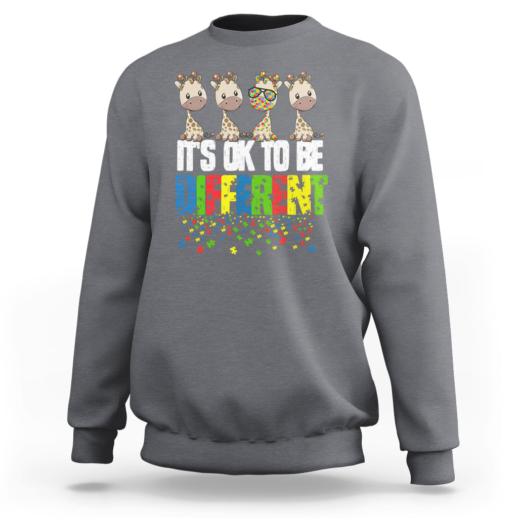 Giraffe Autism Sweatshirt It's Ok To Be Different Jigsaw Puzzle - Wonder Print Shop