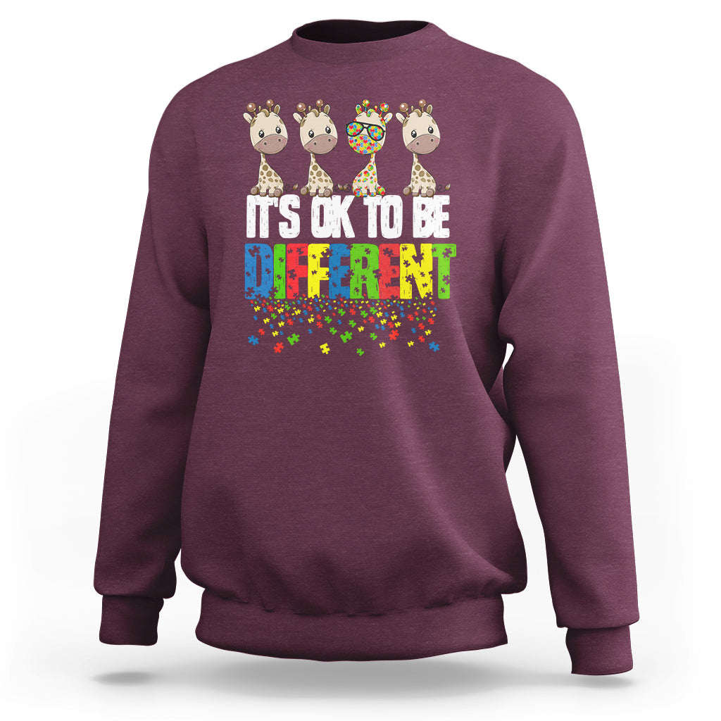 Giraffe Autism Sweatshirt It's Ok To Be Different Jigsaw Puzzle - Wonder Print Shop