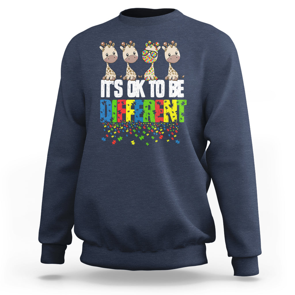 Giraffe Autism Sweatshirt It's Ok To Be Different Jigsaw Puzzle - Wonder Print Shop