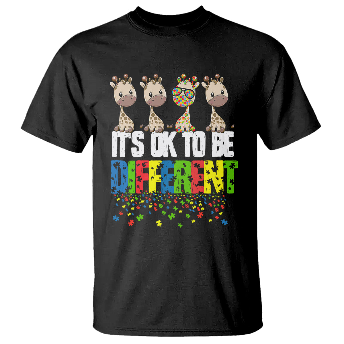 Giraffe Autism T Shirt It's Ok To Be Different Jigsaw Puzzle - Wonder Print Shop