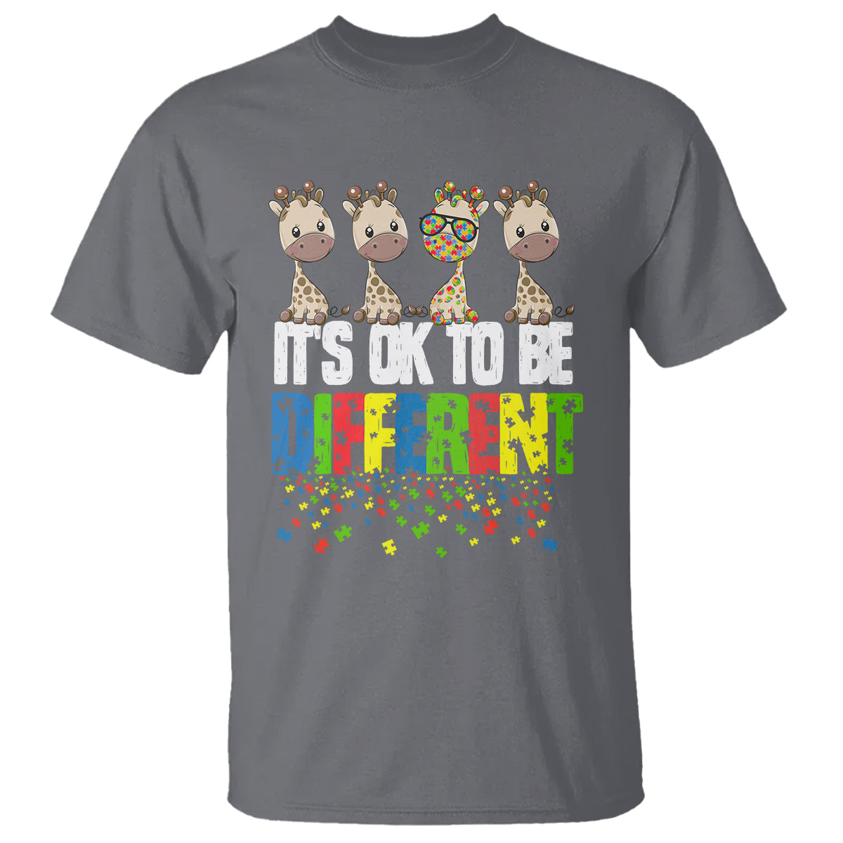 Giraffe Autism T Shirt It's Ok To Be Different Jigsaw Puzzle - Wonder Print Shop