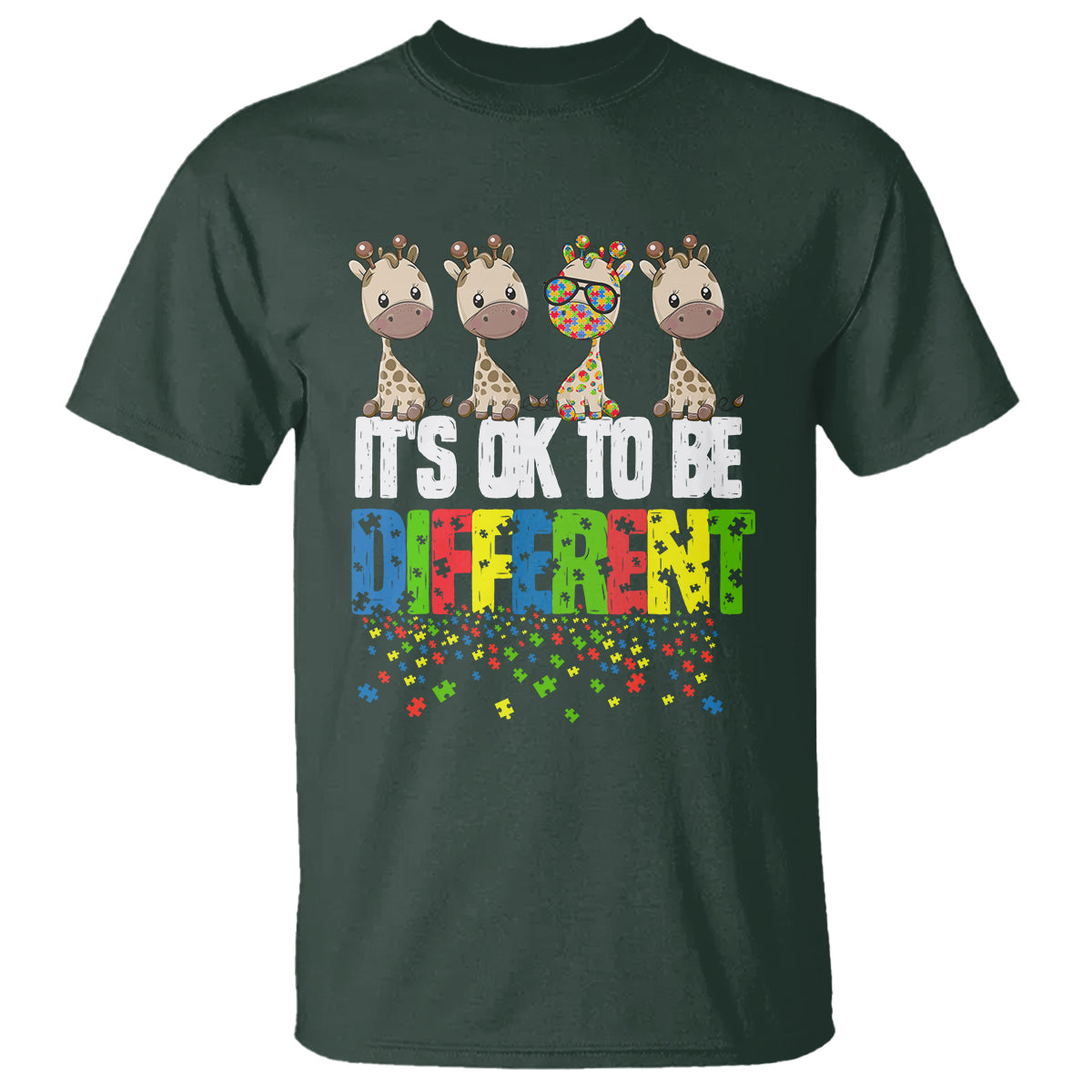 Giraffe Autism T Shirt It's Ok To Be Different Jigsaw Puzzle - Wonder Print Shop