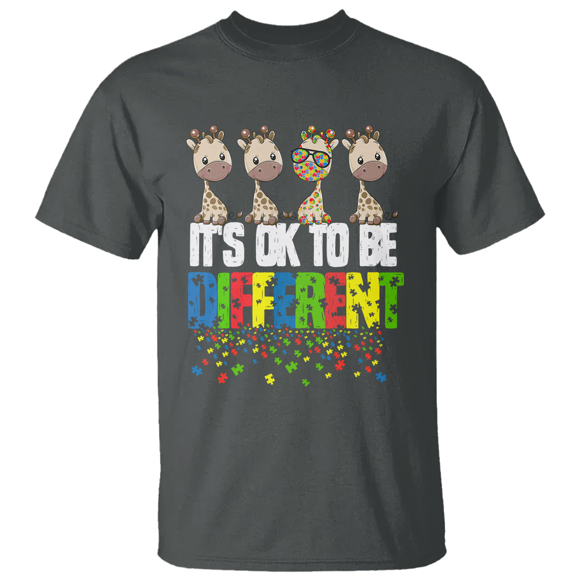 Giraffe Autism T Shirt It's Ok To Be Different Jigsaw Puzzle - Wonder Print Shop