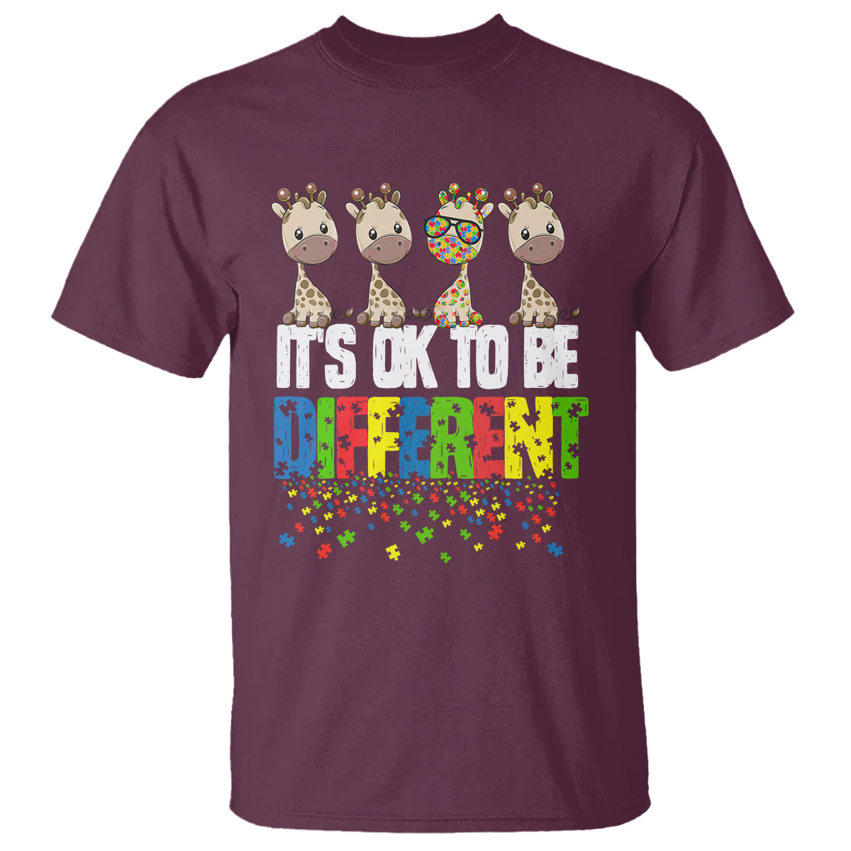 Giraffe Autism T Shirt It's Ok To Be Different Jigsaw Puzzle - Wonder Print Shop