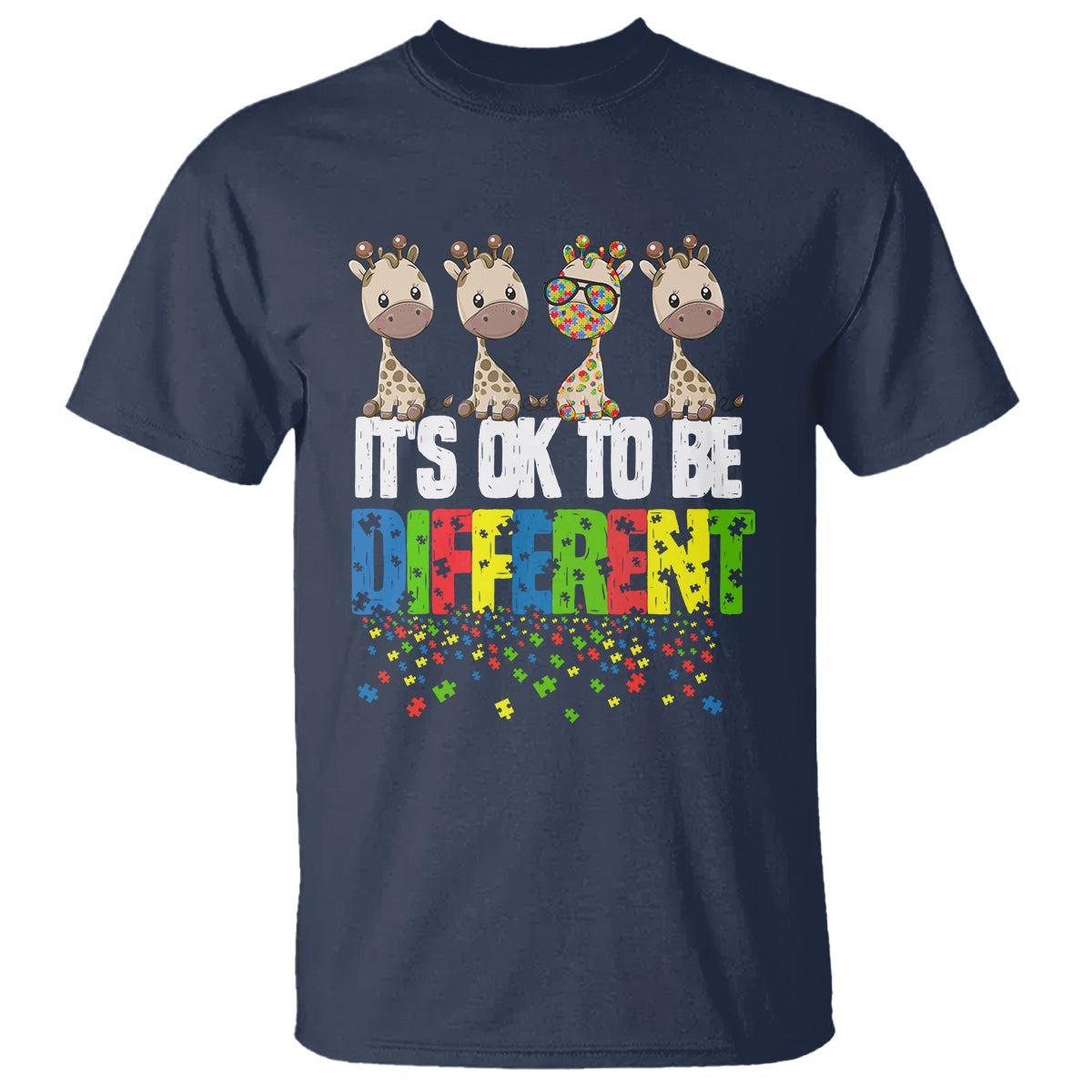 Giraffe Autism T Shirt It's Ok To Be Different Jigsaw Puzzle - Wonder Print Shop