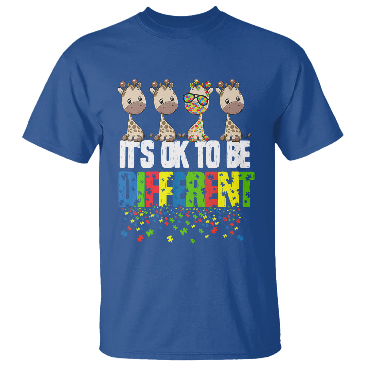 Giraffe Autism T Shirt It's Ok To Be Different Jigsaw Puzzle - Wonder Print Shop