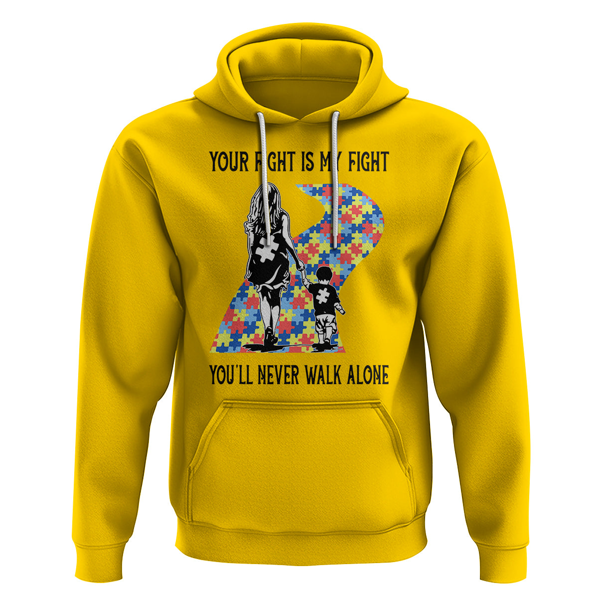Autism Mom Hoodie Your Fight Is My Fight Never Walk Alone Mother And Son - Wonder Print Shop