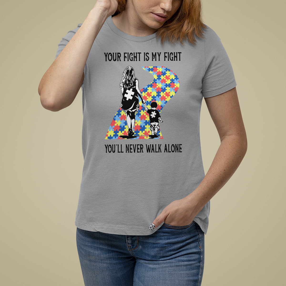 Autism Mom T Shirt For Women Your Fight Is My Fight Never Walk Alone Mother And Son - Wonder Print Shop