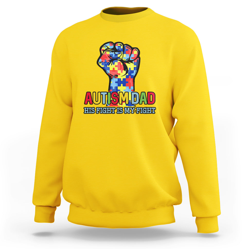 Autism Dad Sweatshirt His Fight is My Fight Jigsaw Puzzle Raised Fist - Wonder Print Shop