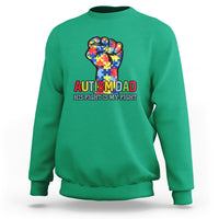 Autism Dad Sweatshirt His Fight is My Fight Jigsaw Puzzle Raised Fist - Wonder Print Shop