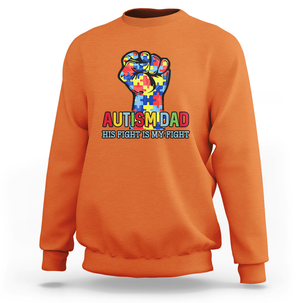 Autism Dad Sweatshirt His Fight is My Fight Jigsaw Puzzle Raised Fist - Wonder Print Shop