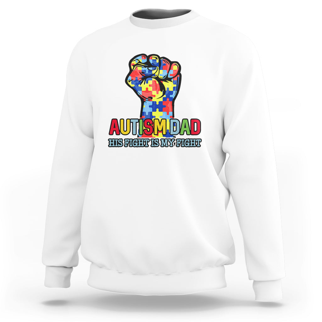 Autism Dad Sweatshirt His Fight is My Fight Jigsaw Puzzle Raised Fist - Wonder Print Shop