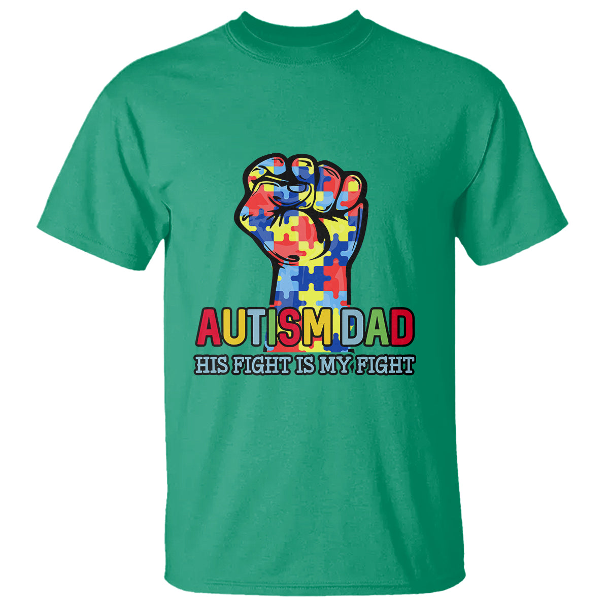 Autism Dad T Shirt His Fight is My Fight Jigsaw Puzzle Raised Fist - Wonder Print Shop