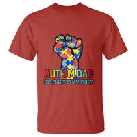 Autism Dad T Shirt His Fight is My Fight Jigsaw Puzzle Raised Fist - Wonder Print Shop