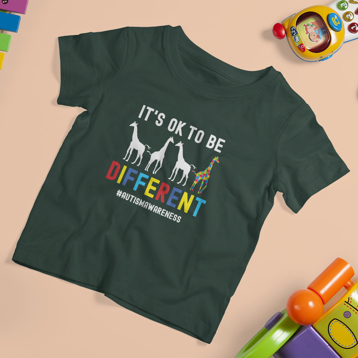 Giraffe Autism T Shirt For Kid It's Ok To Be Different Jigsaw Puzzle - Wonder Print Shop