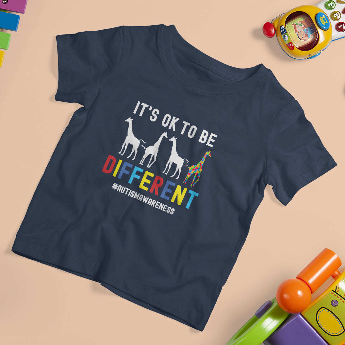Giraffe Autism T Shirt For Kid It's Ok To Be Different Jigsaw Puzzle - Wonder Print Shop