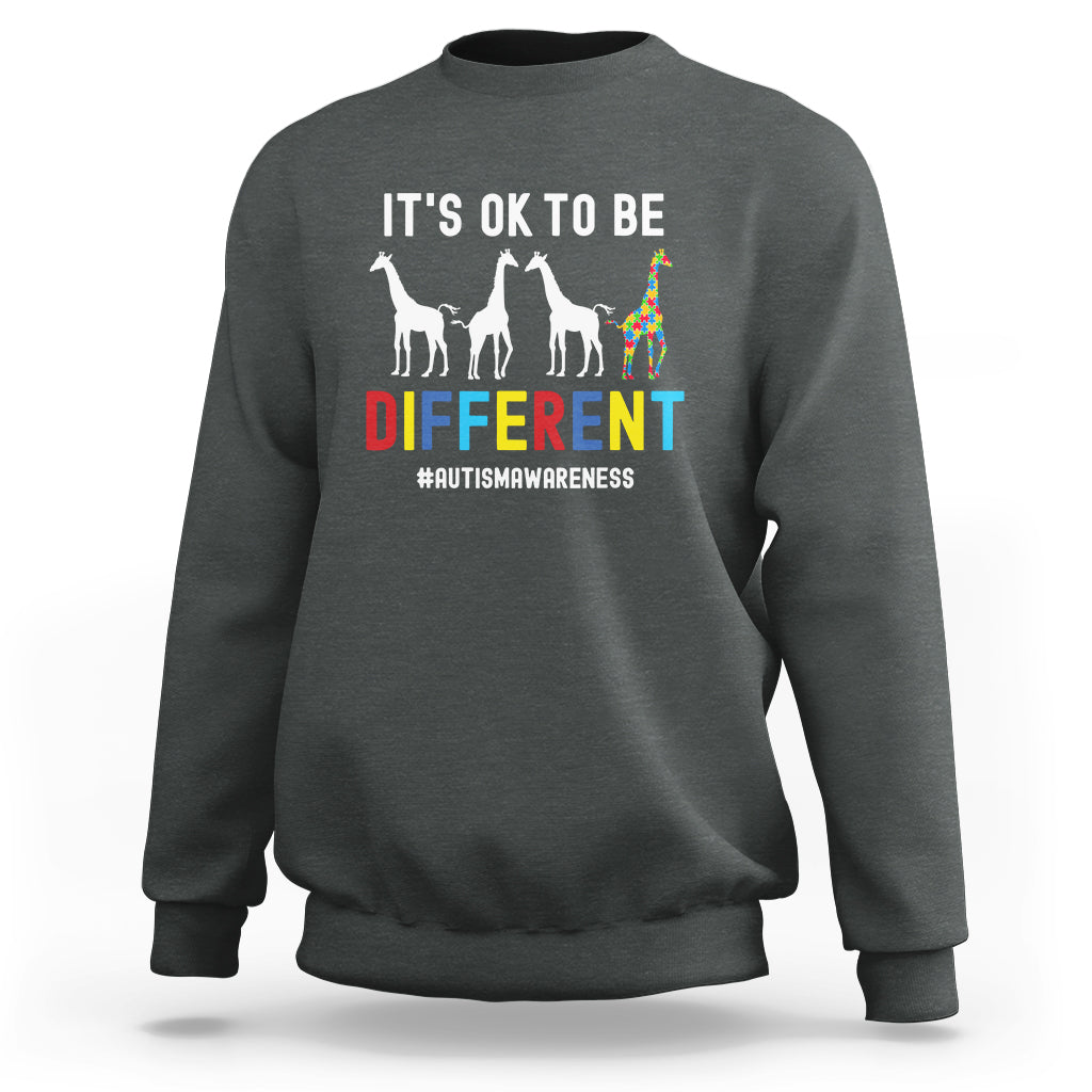 Giraffe Autism Sweatshirt It's Ok To Be Different Jigsaw Puzzle - Wonder Print Shop