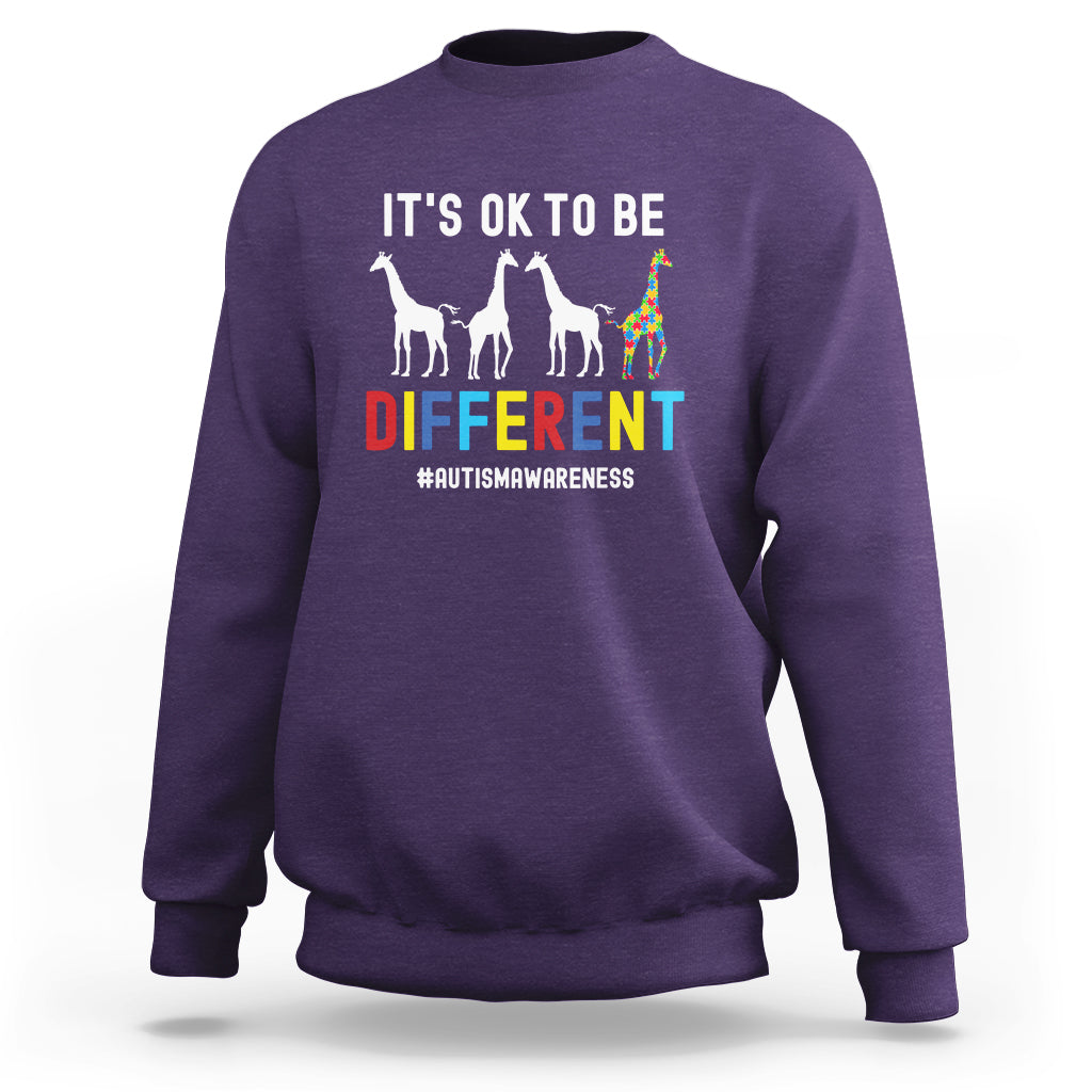 Giraffe Autism Sweatshirt It's Ok To Be Different Jigsaw Puzzle - Wonder Print Shop