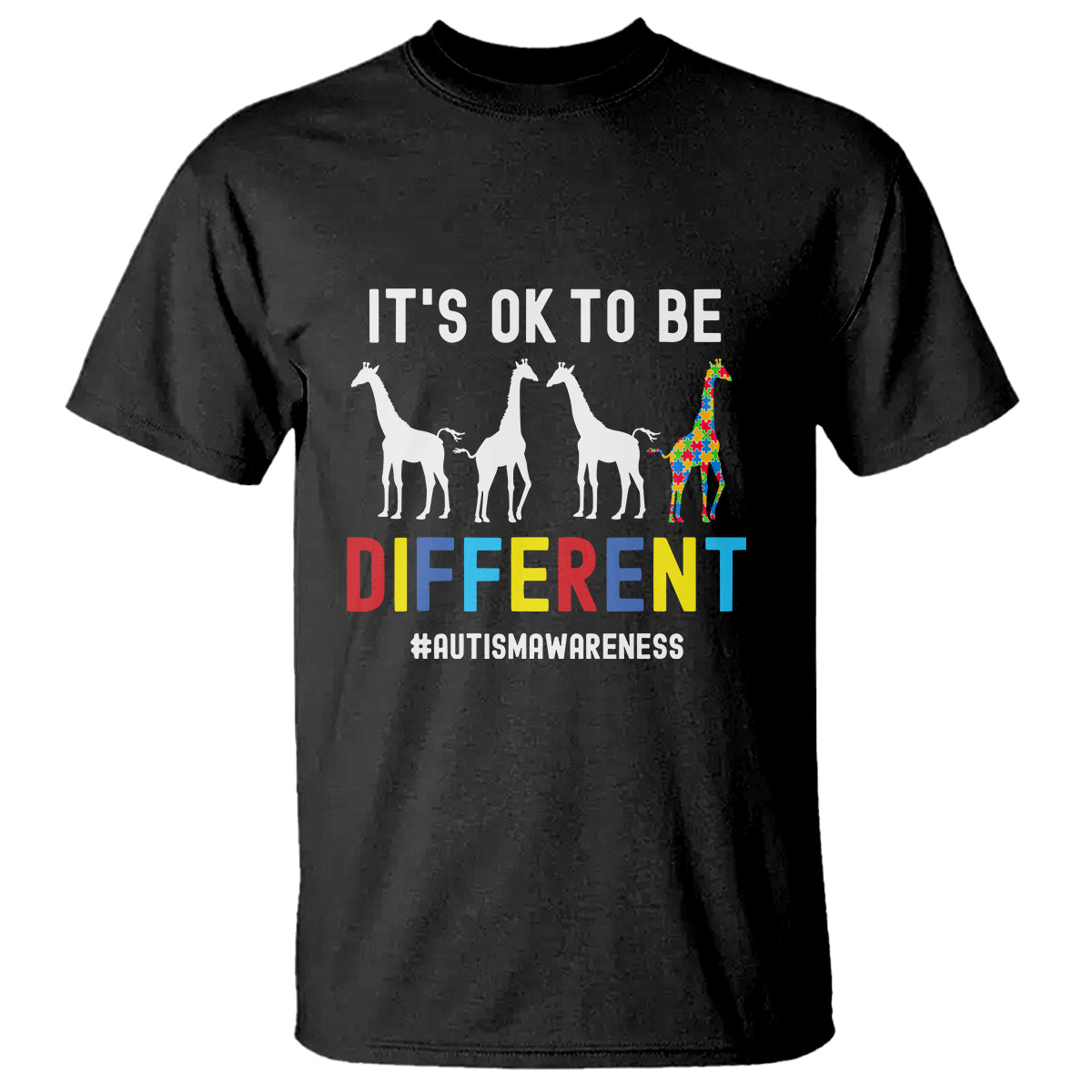 Giraffe Autism T Shirt It's Ok To Be Different Jigsaw Puzzle - Wonder Print Shop