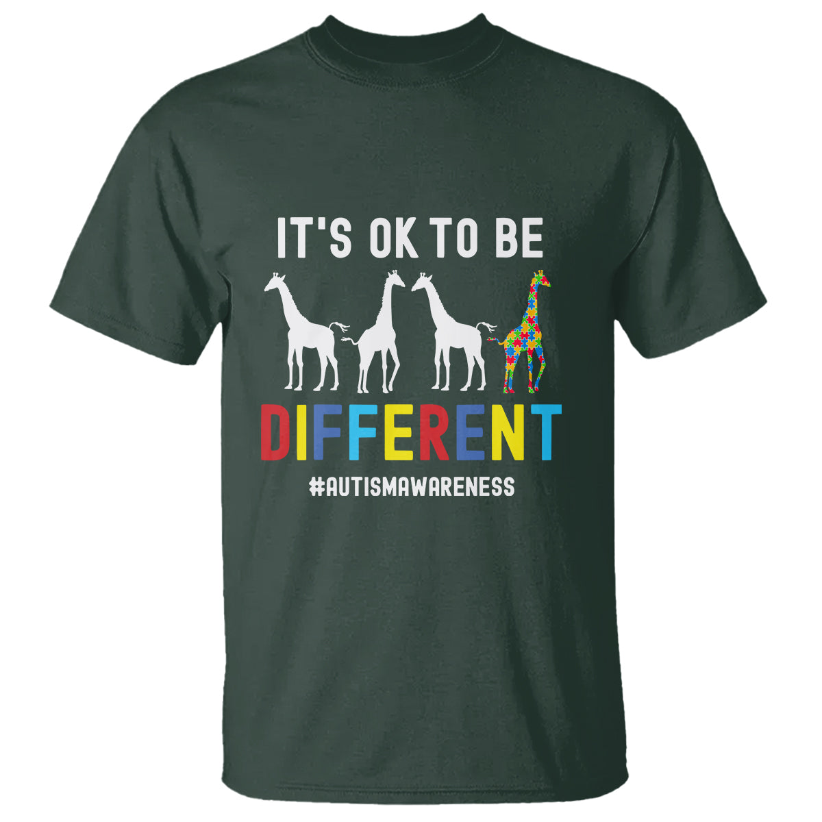 Giraffe Autism T Shirt It's Ok To Be Different Jigsaw Puzzle - Wonder Print Shop