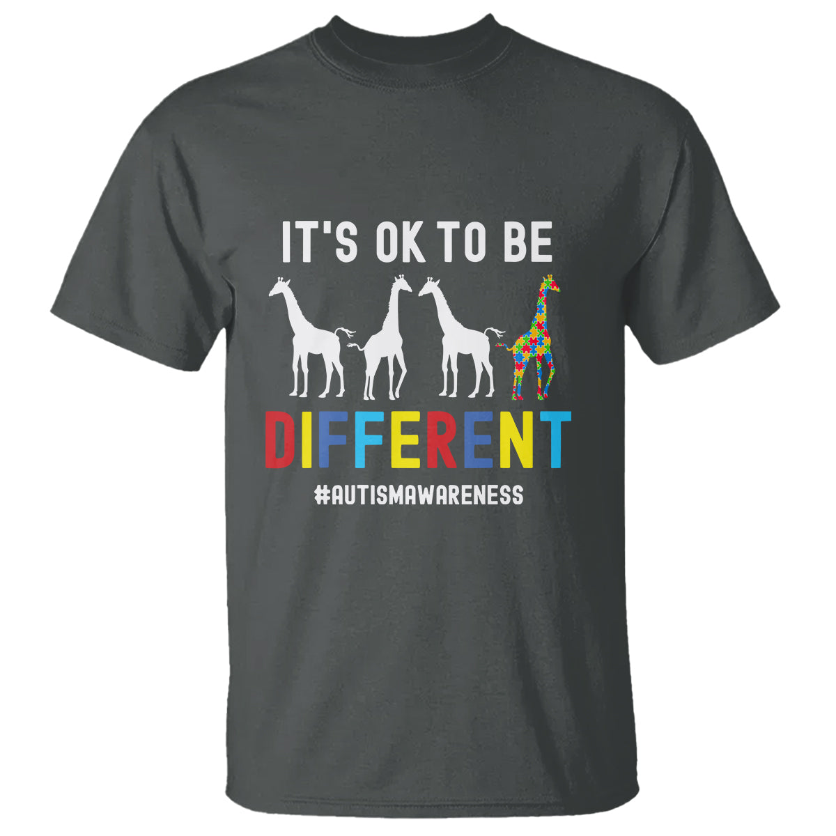 Giraffe Autism T Shirt It's Ok To Be Different Jigsaw Puzzle - Wonder Print Shop
