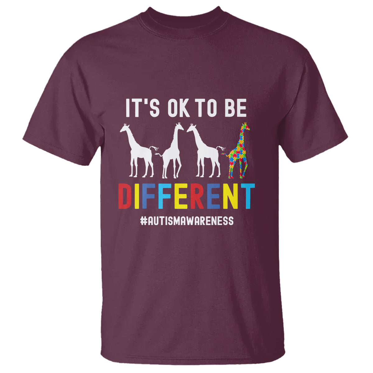 Giraffe Autism T Shirt It's Ok To Be Different Jigsaw Puzzle - Wonder Print Shop