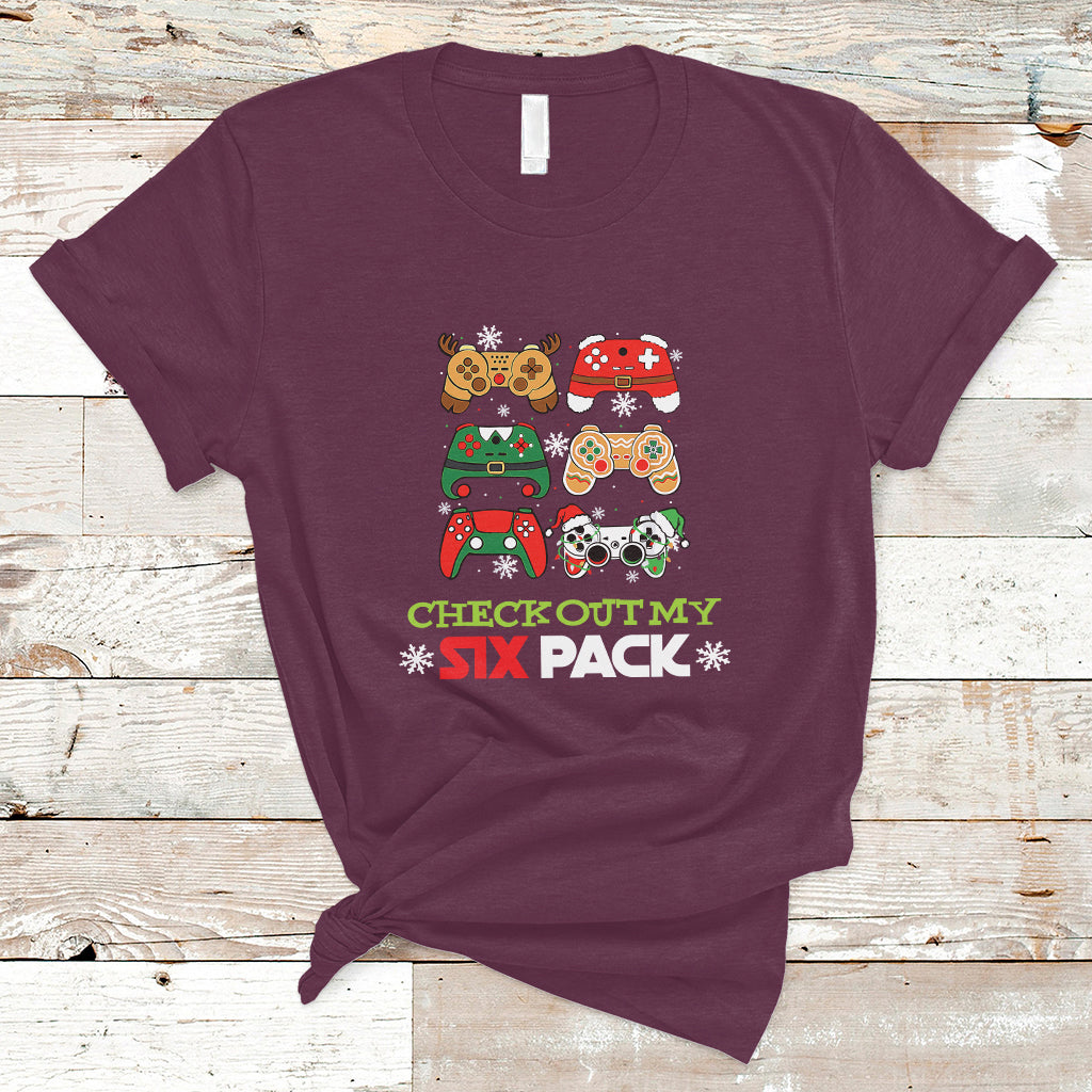 Video Game Christmas T Shirt Check Out My Six Pack - Wonder Print Shop