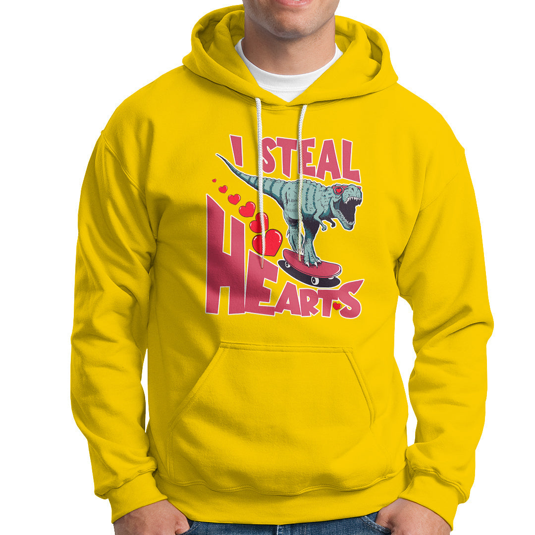 Valentines Day Dinosaur I Steal Hearts Skateboard Hoodie - Wonder Print Shop