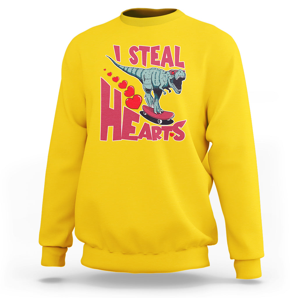 Valentines Day Dinosaur I Steal Hearts Skateboard Sweatshirt - Wonder Print Shop