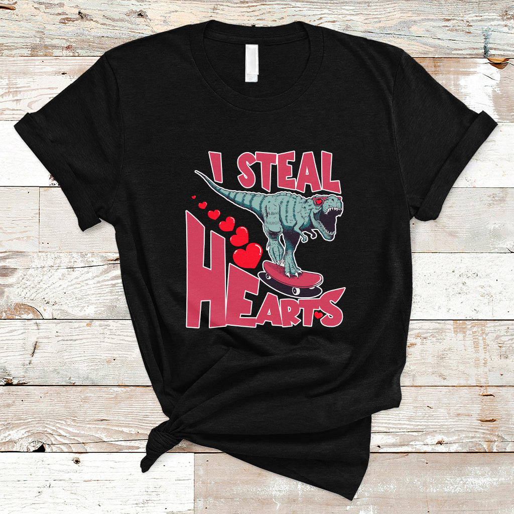 Valentines Day Dinosaur I Steal Hearts Skateboard T Shirt - Wonder Print Shop