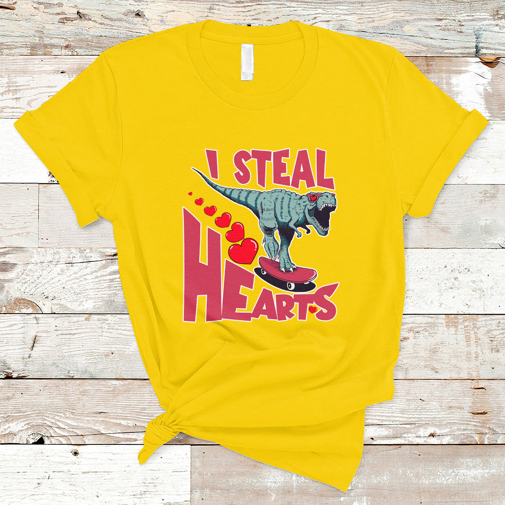 Valentines Day Dinosaur I Steal Hearts Skateboard T Shirt - Wonder Print Shop